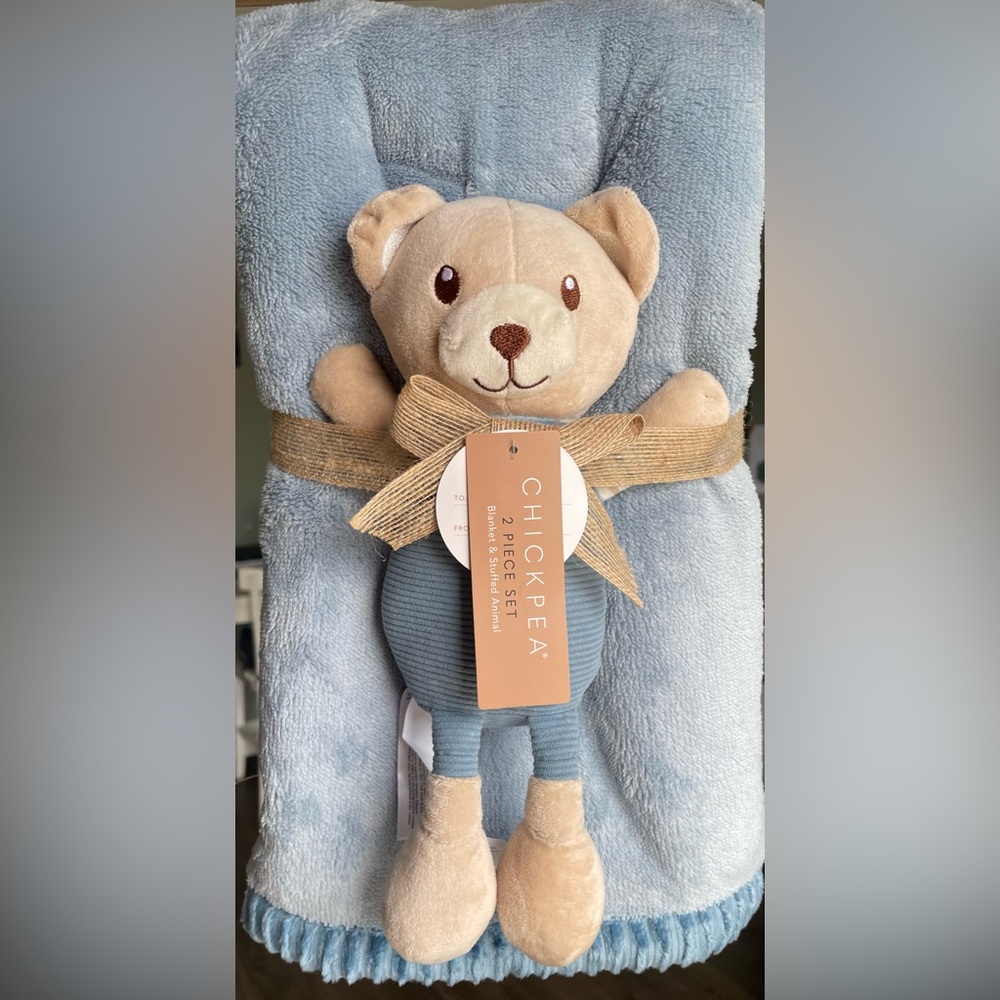 Chick Pea Baby Blanket With Bear Plush Toy 2 Pc Gift Set 30x36 Baby Shower NEW